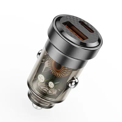 Produktbild von Lemontti Autoladegerät Schnellladung 45 W 2 Anschlüsse PD Typ C 45 W + USB-A QC 3.0 Transparent / Schwarz
