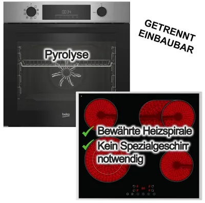 Produktbild von Herdset Backofen Pyrolyse von Beko+ Elektrokochfeld 60cm Zweikreis Bräterzone Touch von PKM