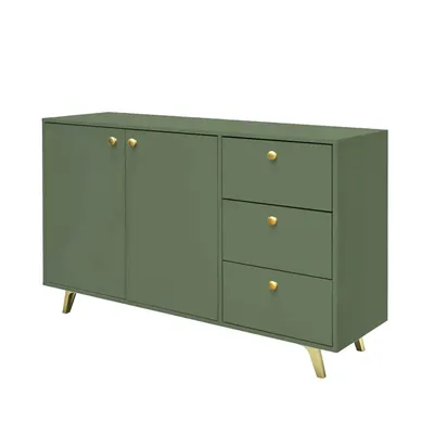 Produktbild von Masseno Kommode GALIO 140 cm Sideboard mit Schubladen und 4 Türen für Wohnzimmer Schlafzimmer Modern 140x41x86 cm Grün