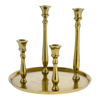 Produktbild von Dekokerzenständer Kerzentablett gold massives Aluminium 4 Stabkerzen Kerzenteller 30 cm