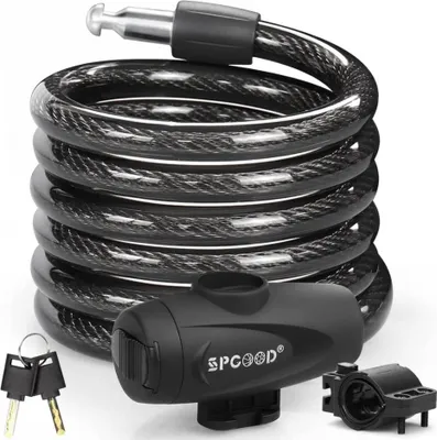 Produktbild von SPGOOD Fahrradschloss 120cm/12mm, Sicherheitsstufe Sehr Hoch, Spiralkabelschloss, Anti-Diebstahl, inkl. 2 Schlüssel, Schwarz