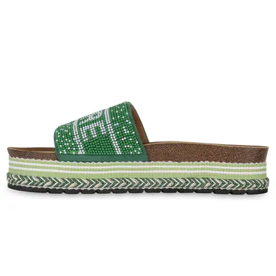 Produktbild von VAN HILL Damen Pantoletten Sandaletten Zierperlen Prints Plateau-Schuhe 841097, Farbe: Grün, Größe: 40