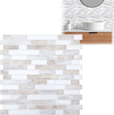 Produktbild von Vigevee Selbstklebende Mosaikfliesen, weiß-braun, 30×30 – 10er-Set wasserfeste Wandaufkleber