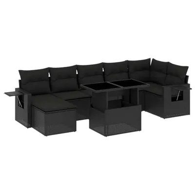 Produktbild von Modulares Gartenmöbel-Set, 8-teilige Loungesofagarnitur mit verstellbarem Tisch, Poly Rattan Schwarz, UV-beständig, inkl. Kissen