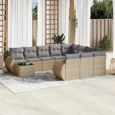 Produktbild von Design 11-tlg. Garten-Sofagarnitur mit Kissen Beige Poly Rattan, Gartenmöbel-Sets 2024 Neu