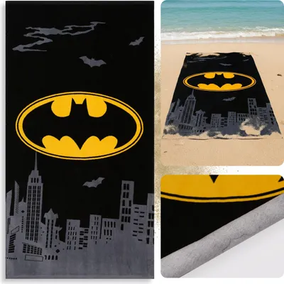 Produktbild von Batman schnelltrocknendes Strand- und Badetuch aus 100 % Baumwolle, 70 × 140 cm,