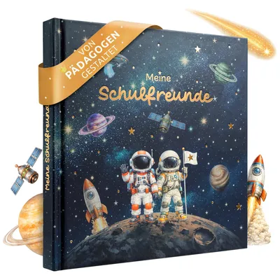 Produktbild von EULENTALER® Freundebuch Schule Weltall I Goldprägung I von Pädagogen gestaltet I Freundschaftsbuch Grundschule Geschenk für Jungs & Mädchen