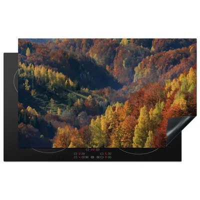 Produktbild von KitchenYeah© Herdabdeckplatte Berge - Bäume - Herbst , 85x52cm, Küche Deko, Glaskeramikkochfeld Herdabdeckung, Abdeckplatte fùr Kochfeld