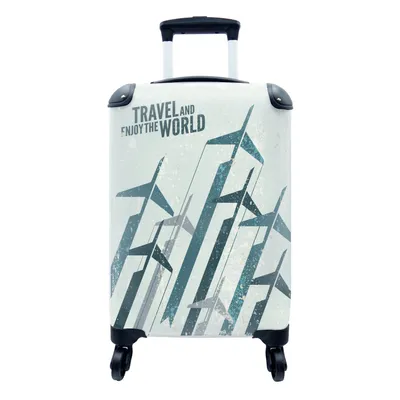 Produktbild von MuchoWow® Koffer Handgepäck Trolley Rollkoffer Kleine Reisekoffer mit 4 Rollen - Flugzeug - Vintage - Zitat - Cabin Size < 55x40x23 cm & 55x40x20 cm - Fotokoffer - Kabinenkoffer - Boardgepäck - Reise-Box - Reisekoffer - Reisegepäck - Koffer mit Bild - Trolley für Kinder