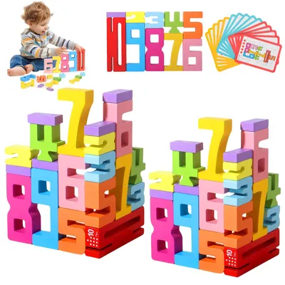 Imagen del producto de Bloques de madera con números, juego de 20 piezas, números del 1 al 10, para niños a partir de 3 años