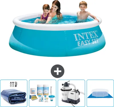 Produktbild von Intex runder aufblasbarer Easy Set-Pool – 183 x 51 cm – Blau – im Lieferumfang enthalten Sonnensegel - Wartungspaket - Filterpumpe für Schwimmbad - Bodenplane