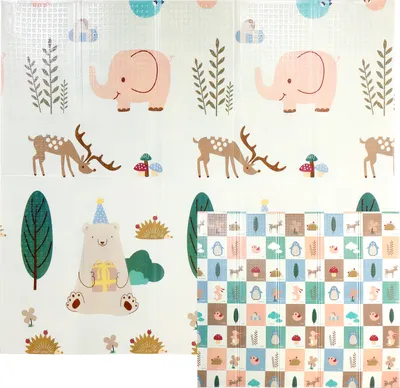 Produktbild von CCLIFE Baby Spielmatte Krabbelmatte 196x176x1cm, Schadstofffrei, Faltbar & Rutschfest , Elefant & Wald Elfen