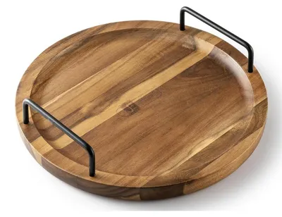 Produktbild von Rundes Holztablett mit Griffen 20 cm Akazienholz Serviertablett Deko Tablett