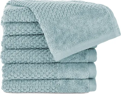 Produktbild von Pure Label 6-TLG Gästehandtücher 30x50 cm mit Aufhängeschlaufe aus 100% Baumwolle, saugstark und weich | 6 Gästehandtücher Türkis, 30x50cm