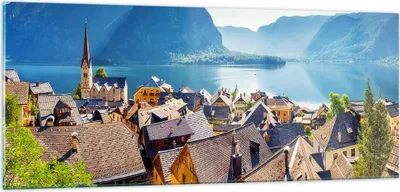 Produktbild von Bilder auf glas - Berge See Wasser - 100x40cm - Glasbilder - Wandbilder - Kunstdruck - zum Aufhängen bereit - Wanddekoration aus Glas - Glas Bilder - Wandbild auf Glas - Einteilig - GAB100x40-3955