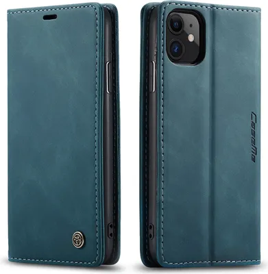 Image de coque iPhone 11, Coque rétro en cuir PU, pochettes pour cartes, fermeture magnétique, coque avec fonction stand pour iPhone 11 Bleu