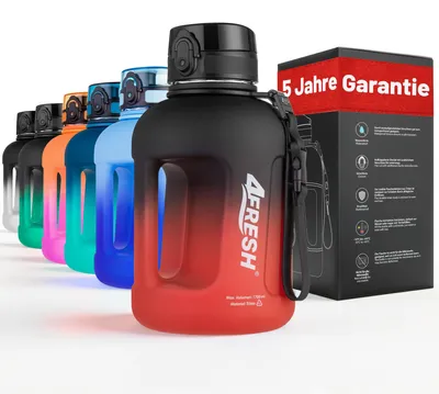 Produktbild von 4FRESH Trinkflasche 1700 ml aus Tritan – BPA-freie Gallon Wasserflasche mit 1-Klick-Öffnung, Skala & Trageschlaufe