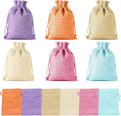 Produktbild von Jutesäckchen mit Kordelzug, 30 Stück in verschiedenen Farben | Kleine Leinensäckchen für Schmuck und DIY-Basteln bei Hochzeiten und Partys (10 x 14 cm)