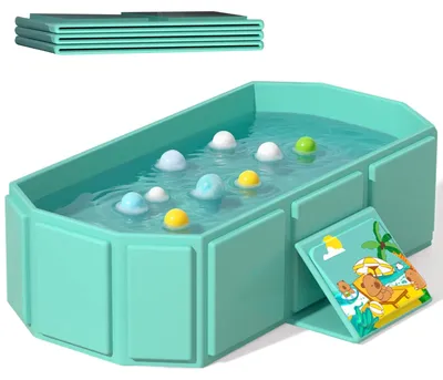 Immagine prodotto di Vaschetta da bagno pieghevole per bambini, dimensioni 74,9 x 45 x 24,9 cm, adatta a bambini da 0 a 6 anni, disponibile in rosa e verde, ideale per il campeggio