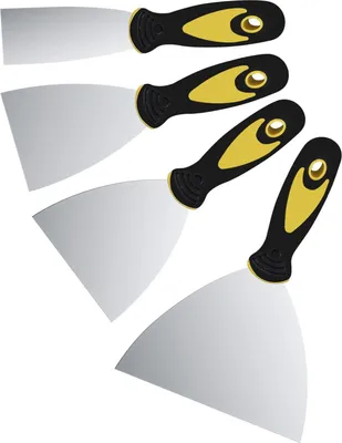 Image de Kit de spatules, comprenant 4 pièces, avec lames en acier inoxydable de 50/75/100/125 mm, poignées en plastique, pour travaux de peinture