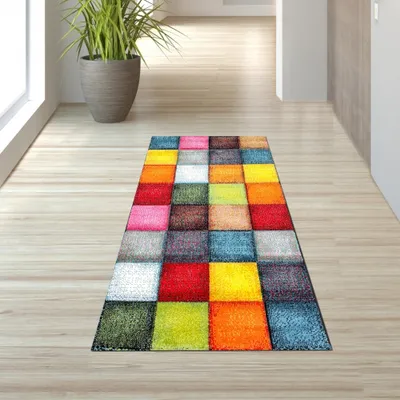 Obrázok produktu pre Koberec s kockovaným vzorom, viacfarebný, rozmery – 80 x 150 cm