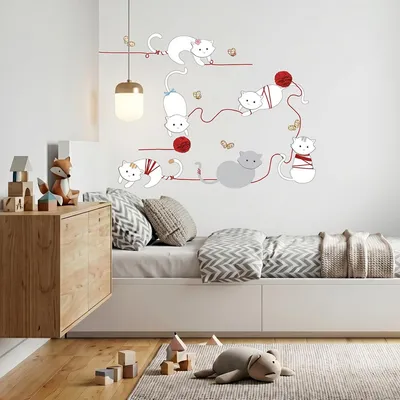 Produktbild von Dekorative Wandaufkleber mit Katzen- und Wollknäuelmotiven