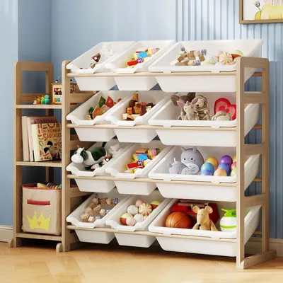 Zdjęcie produktu dla Organizer do zabawek z 3 półkami i 12 pojemnikami do przechowywania