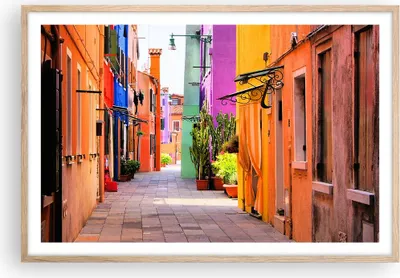 Produktbild von Gerahmtes Poster - Rahmen in heller Eiche - Sommer Straße Haus - 91,5x61 cm - Wand Bild - Wanddeko - Wandbilder - Wandposter - Bilderrahmen - Bilder - Kunstdruck - Wandbild - P2NAA91x61-3583