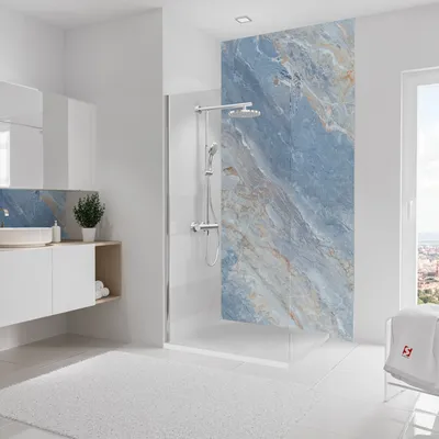 Produktbild von Schulte Duschrückwand Softtouch, 125x255 cm, Wandverkleidung Stein Marmor-Himmelblau, Aluminiumverbundplatte, fugenloser Fliesenersatz, D19012254-832