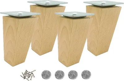 Obrázek produktu pro Bukové nohy 10 cm – lichoběžník, přírodní lak, s montážní sadou