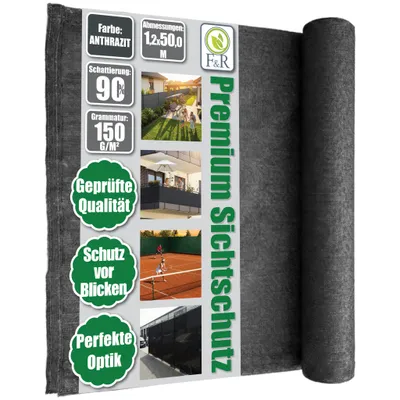 Produktbild von Zaunblende 1,2x50m Sichtschutz 150g/m² Schattiernetz Windschutz Staubschutz Sonnenschutz Gewebe Netz Tennis Netz anthrazit