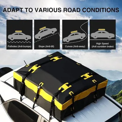 Produktbild von Famanu Dachbox 425 Liter, 100% wasserdicht, mit Antirutschmatte und 6 Haken – Schwarz