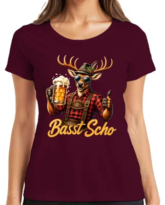 Obrázok produktu pre Basst, kožené nohavice "Lederhosen", pivo, festival, tradičný odev, šaty "Dirndl", , dámske tričko, bordó, veľkosť L
