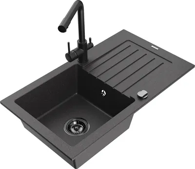 Produktbild von Mexen Pablo 1 Becken-Granitspüle mit Abtropffläche und Mischbatterie Duero, Schwarz gesprenkelt - 6510-76-671600-70-B