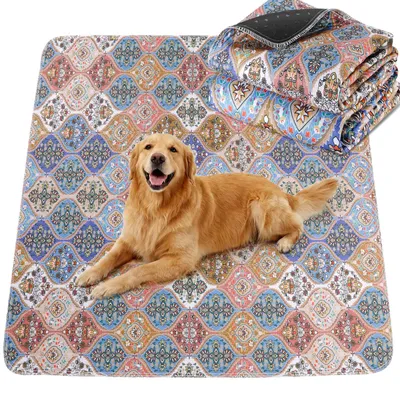 Zdjęcie produktu dla Zestaw 2 sztuk podkładek dla szczeniąt o wymiarach 91 x 121 cm, z możliwością prania, w stylu boho, wielokrotnego użytku