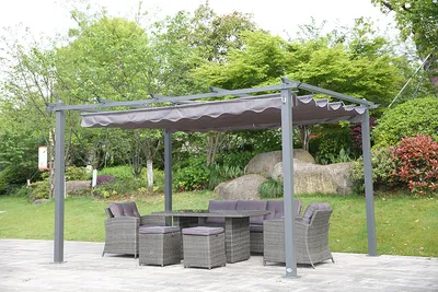 Immagine prodotto di Angel Living 3X4M Pergola Grigio Gazebo in alluminio e poliestere Tetto regolabile grigio