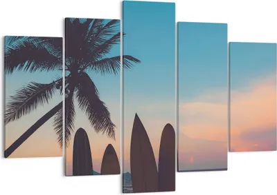 Produktbild von Bild auf Leinwand - Leinwandbild - Strand Meer Palme - 150x100cm - Wand Bild - Wanddeko - Leinwanddruck - Bilder - Kunstdruck - Wanddekoration - Leinwand bilder - Wandkunst - EA150x100-4080