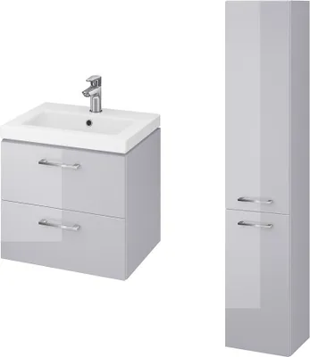 Produktbild von BADLAND Badmöbel Set LARA COMO 50 Waschbecken-Unterschrank mit Hochschrank 150x30x25, 2-Türen, Grau
