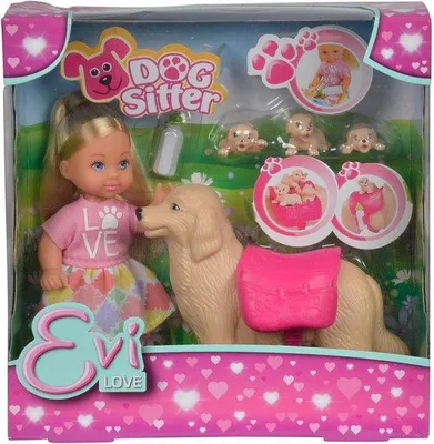Productafbeelding van Poppenfiguur Evi Love als Hondentrimster met Drie Puppy's en Accessoires