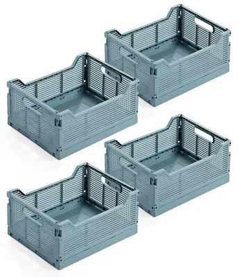 Faltbox 4er-Set, Aufbewahrungskorb, L 40x30x15,5 cm, blau