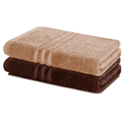 Produktbild von Lavea® 2er Set Badetuch 100 x 150 cm Baumwolle, saugstarkes Duschtuch groß, Frottier Elena, Duschhandtuch, weich, waschbar 60 °C, trocknergeeignet, Cappucino & Kaffeebraun