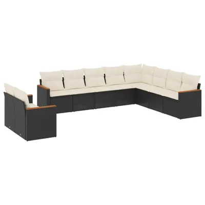 Produktbild von vidaXL 10-tlg. Garten-Sofagarnitur mit Kissen Schwarz Poly Rattan