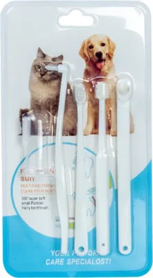 Produktbild von INF Haustier Zahnbürsten Set - Mehrkopf Zahnbürste für Hunde und Katzen, 5 Stück
