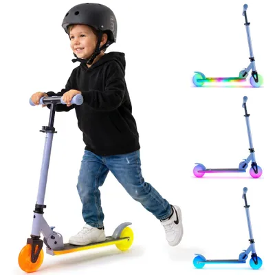 Image de LUMI RIDE Trottinette pour enfants avec roues LED, freins arrière, hauteur réglable, charge maximale 50kg, pliable bleu Sun Baby