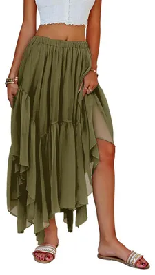 Produktbild von Imily Bela Sommerliches Boho-Maxikleid für Damen, lässiger asymmetrischer High-Low-Saum, fließendes Boho-Maxikleid