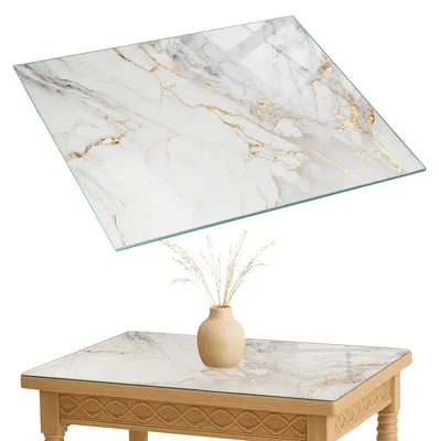 Produktbild von Glasplatte Tisch – Esstischplatte Glas – Tischplatte Glas – Glasarbeitsplatte Tisch – Glasplatte Esstisch – Pflegeleicht – Witterungsbeständig – 80x60 cm – Eleganter Marmor mit Adern