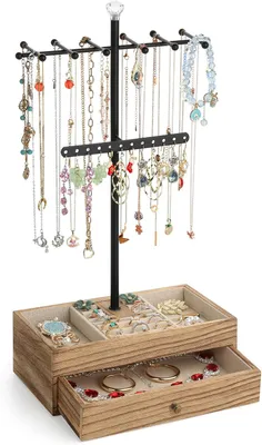 Imagen del producto de Organizador de joyería de madera, grabado, compacto, para guardar joyas