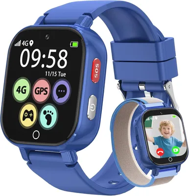 Produktbild von Alutoria Smartwatch für Kinder-Uhr mit GPS und Telefon 4G Videoanrufen Sprachchat Schrittzähler Kamera SOS Schulmodus Wecker–Uhr für Mädchen und Jungen von 4–12 Jahren Geschenk Blau