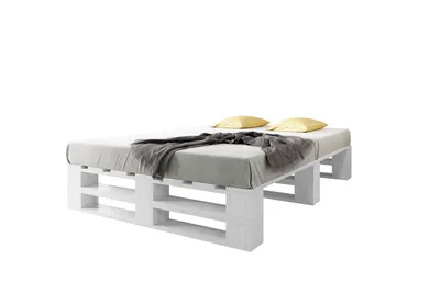 Produktbild von Lermowood Palettenbett M2 140 x 200 cm Weiß, Erhöhte Komforthöhe 40 cm, Massivholz