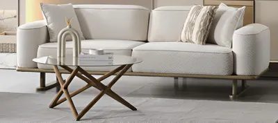 Immagine prodotto di Divano imbottito da salotto bianco di design, elegante, con 2 cuscini in tessuto
